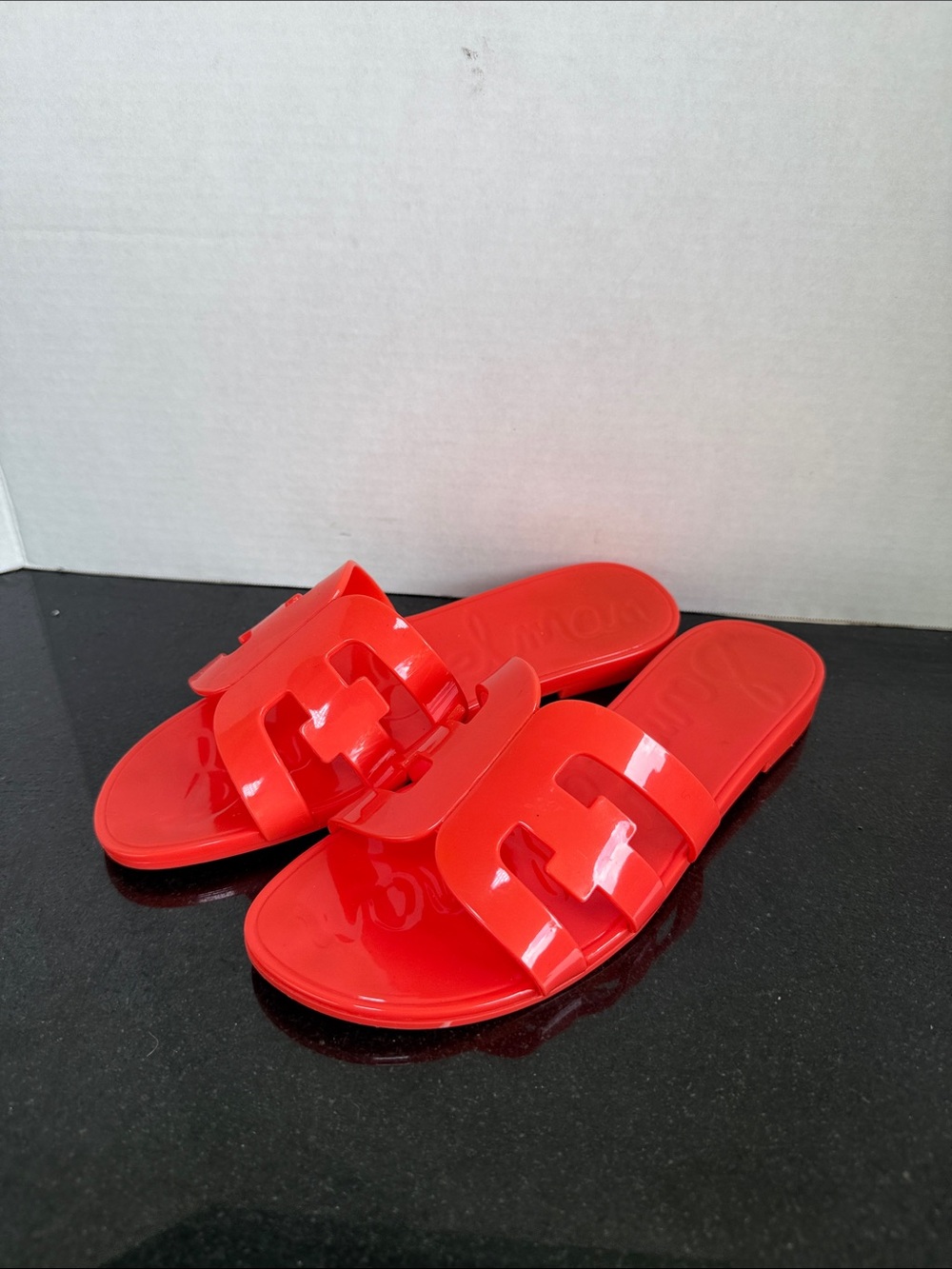 Sam Edelman Women's Bay Logo Emblem Jelly Slide Sandals Size 8 Blood Orange
